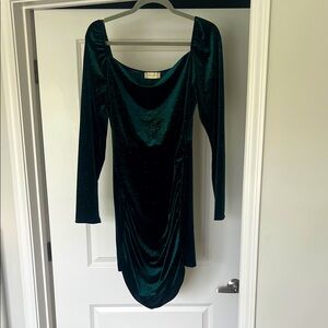 Altar'd State Teal Velvet Long Sleeve Dress